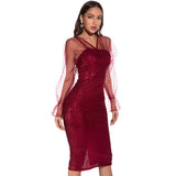 Women's Evening Gown Sexy Retro Mesh Long Sleeve Stitching Sequins Dress