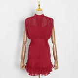 Women Dresses Summer Stand Collar Chiffon Dress Hip Skirt (Qymy0409)