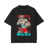 Washed retro cotton t-shirt Baki Hanma anime print washed old short-sleeved t-shirt