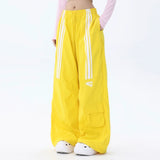 Men Sweatpants Casual Trousers Striped Stitching Ruffle Ankle-Tied Drawstring Sports Pants