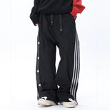 Men Sweatpants Loose Wide-Leg Pants Striped Stitching Tooling Straight Casual Trousers