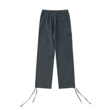 Men Sweatpants Pleated Tooling Straight-Leg Trousers Loose Casual Drawstring Ankle-Tied Wide Leg Track Pants