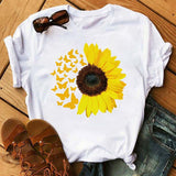 Maycaur Women's T-shirt Casual Kawaii Sunflower Butterfly