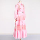 Women Dresses Spring Lapel Embroidery Lace Hollow Dress (Qymy0409)