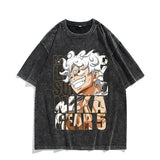 Anime Nika Luffy Washed Old Retro T-Shirt Short Sleeve