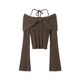 Women Sweater Knitwear Sexy off-Shoulder Sweater Chest Hollow Sweater