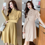 Women Maxi Dress Autumn Winter Retro Long Knitted Dress