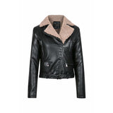 Women Leather Jacket Autumn and Winter Lamb Wool Motorcycle Clothing Thick Leather Coat Jacket