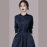 Women Maxi Dress Shirt A- line Dress Autumn