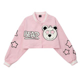 Women Jacket Detachable Cropped Jacket Embroidered Baseball Uniform
