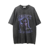 Men Vintage T-Shirt Thermal Imaging Printing Distressed Wash Short Sleeve T-shirt