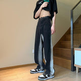 Men Jeans Vintage Multi-Pocket Jeans Oldschool Pants Loose Wide Leg Pants