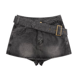 Women Shorts A- line Denim Short Culotte Summer High Waist Wash Casual Hot Pants