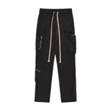 Men Sweatpants Tooling Multi-Pocket Slacks Mechanical Style Elastic-Waist Straight-Leg Pants Loose Track Pants