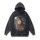 Men Hoodie Vintage Oil Painting Print Distressed Hooded Sweater