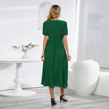 Women Date Dress Summer Puff Sleeve Dress V-neck Dress