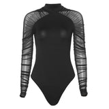 Women Jumpsuit Autumn High round Neck Mesh Long Sleeve Slim Fit Jumpsuit