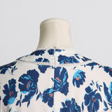 Women Dresses Spring V-neck Lantern Sleeve Dress Floral Skirt (Qymy0409)