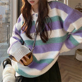 Women Knitwear Autumn and Winter Striped Polo Collar Knitwear Sweater