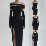 Women Dresses Autumn Sexy Hollow-out Split Dress