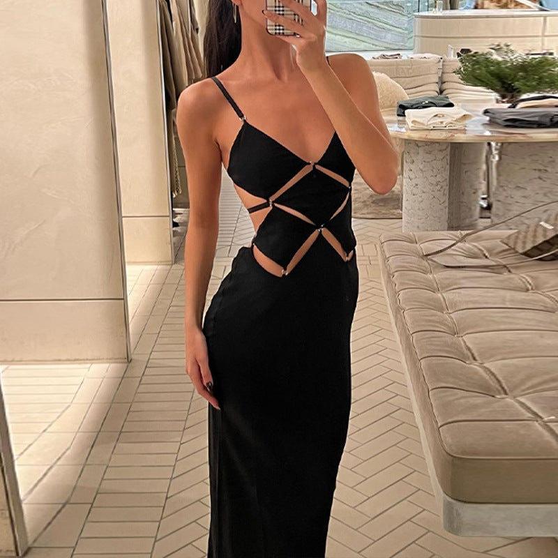 Women Dresses Summer Sexy Solid Color Slim Fit Backless Sling Dress