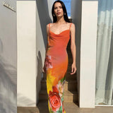 Women Dresses Summer Sexy Backless Printing Slip Dress