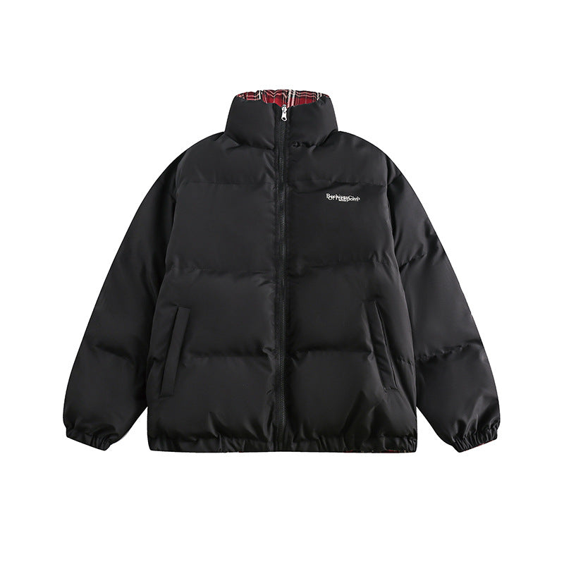 Unisex Winter Cotton Coat Stand-up Collar Cotton-Padded Clothes Double-Sided Plaid Cotton-Padded Jacket