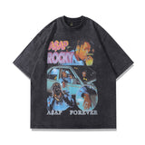 Men T Shirt Rapper Portrait Distressed Short-Sleeved T-shirt Men Hip Hop Retro Loose Half-Sleeved T-shirt