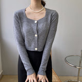 Women Cardigan Sweater Autumn Sweater Cardigan Retro Square Collar Knitwear Top Short Coat 8t8183