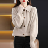 Women Knitted Cardigan Autumn Vintage Stand Collar Knitted Cardigan Sweater Baggy Coat