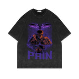 Washed and old short-sleeved T-shirt Hokage cartoon print