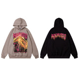 Men Hoodie Flame Graffiti Printing Washed Hooded Sweater