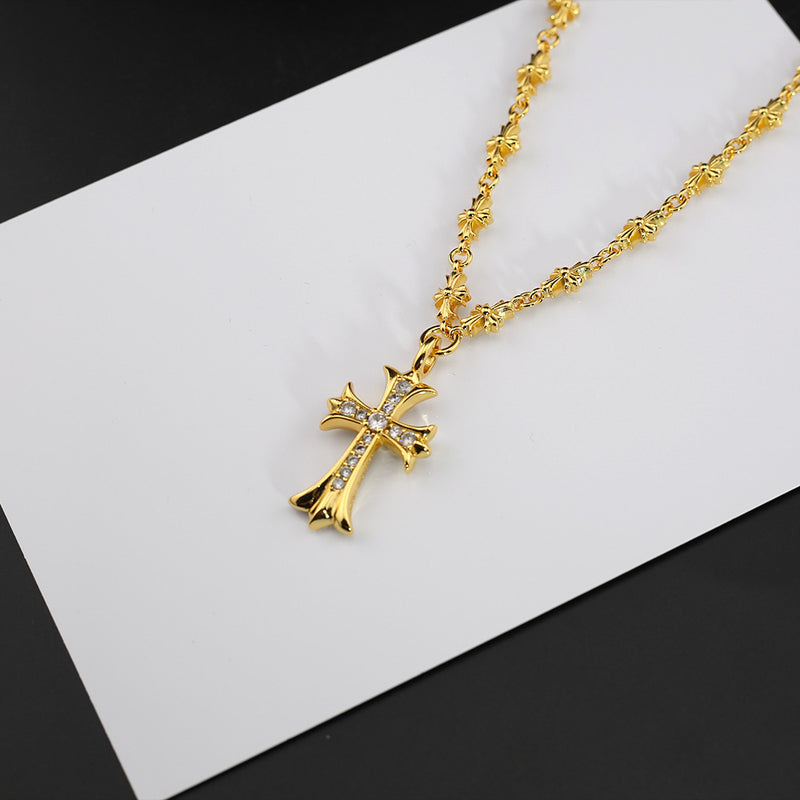Chrome Hearts Necklace Gold Retractable Cross Cold Wind Diamonds