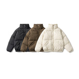 Unisex Winter Cotton Coat Plaid Stand-up Collar Cotton-Padded Clothes Retro Loose and Warm Cotton-Padded Jacket