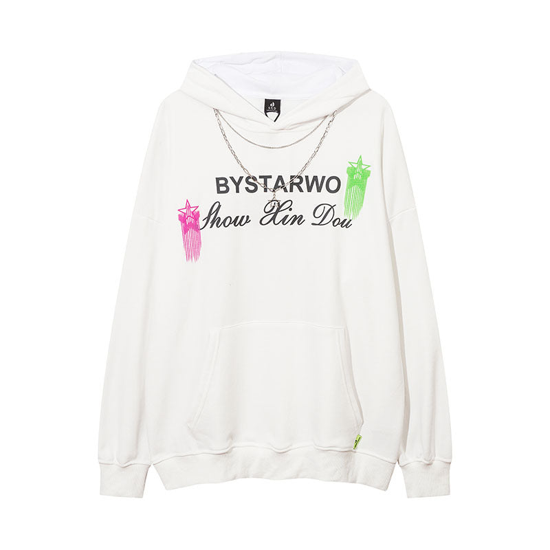 Men Hoodie Graffiti Necklace Hooded Sweater Men's and Women's Hip Hop Hooded Top
