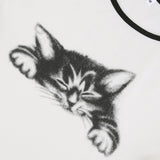 Women T-shirt Summer Cat Printing round Neck Midriff-Baring T-shirt