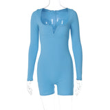 Women Jumpsuit Fall Slim Fit U-Neck Long-Sleeved Jumpsuit