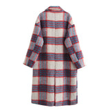 Women Woolen Coat Autumn and Winter Plaid Button Mid-Length Woolen Coat Outerwear