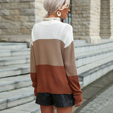 Women Knitted Sweater Autumn and Winter Long Sleeve Color Matching Turtleneck Sweater