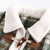 Unisex Winter Cotton Coat Winter Color Matching Plaid Lambswool Lapel Cotton-Padded Coat