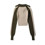 Women Sweater Knitwear Autumn Sexy Hot Girl High Collar Short Section Retro Contrast Color Raglan Knitted Coat