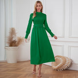 Women Date Dress Stand Collar Long Sleeve Skirt