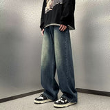 Men Jeans Washed Straight Jeans Spring and Autumn Loose Wide Leg Summer Casual Pants