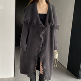 Women Cardigan Sweater Lapel Tassel Thick Coat Autumn and Winter Loose-Fitting Long Sleeve Sweater W2360