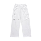 Men Sweatpants Workwear with Pocket Casual Pants Loose Wide-Leg Straight Trousers Drawstring Jogger Pants