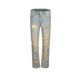 MIJKO Men's Vintage Pants MIJKO Ripped Washed Men's and Women's Straight Old Slim-Fit Jeans