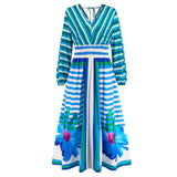 Women Date Dress V-neck Striped Print Dress