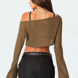 Women Knitted Sweater Spring and Autumn Cropped Short off-Shoulder Knitted Sweater