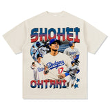 Mens Vintage Football T-Shirt Shohei Ohtan Printed Short Sleeve T-Shirt Vintage Washed Crew Neck