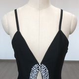 Women Evening Dress Sexy Sling Tassel V-neck Hollow Party Bandage Dress